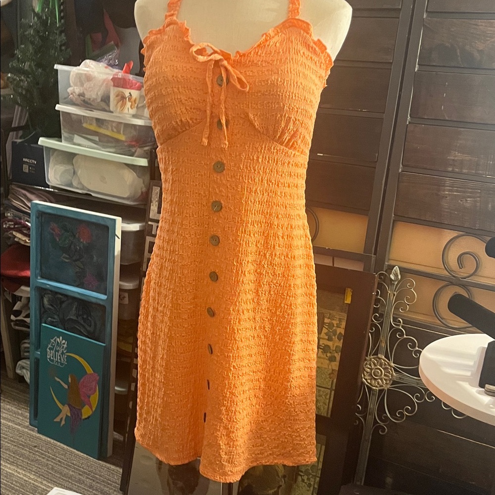No Boundaries Orange Button-Down Midi Dress